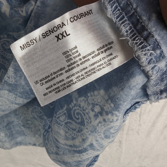 Vintage America Chambray Denim Peasant Blouse Top XXL Blue Handkerchief Print - Picture 13 of 15